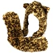 Adult Winter Faux Fake Animal Fur Scarf Trapper Hat with Paw Gloves Mittens Leopard