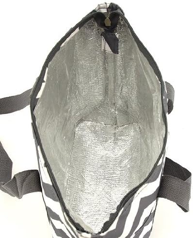 14.5" Chevron Microfiber Insulated Lunch Tote Shoulder Bag with Pockets (Grey)