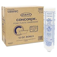 Dart 12BWWC 10 - 12-Ounce Concorde White Non-Laminated Foam Bowl 125-Pack (Case of 8)