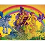 (16x20) Flying Ponies (Rainbow & Castle) Art Poster Print