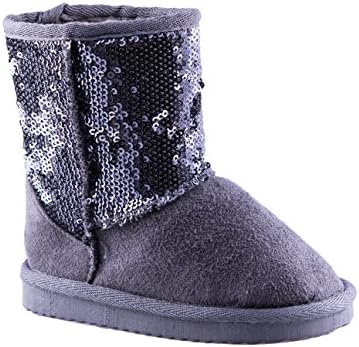 Chatz Big Girls Sequin Boots w/ Faux Fur Linning (Small 5-6, Gray/Silver)