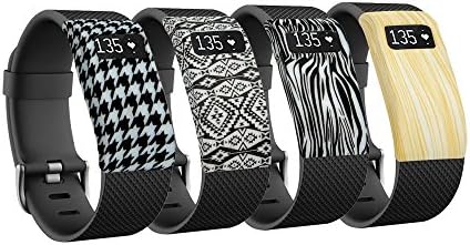 Fitbit Charge HR Cute Silicone Replacement Band Cover Bundle/ Wireless Activity Wristband Accessories 4-in-1 Sock Pack, Printed with Swallow Grid/ Zebra Stripe Desgins