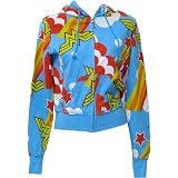 Wonder Woman All-Over Logo Print Zip Front Juniors Hooded Sweatshirt by Junk Food