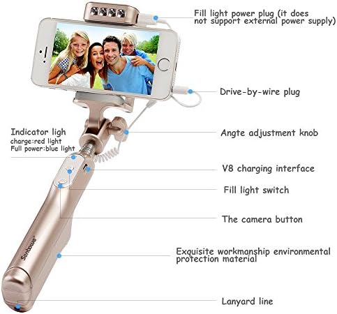 Selfie Flash Light Extendable Selfie Handheld Stick Monopod for iPhone Samsung and other system over IOS 6.0 and Android 4.2.2 Smartphones