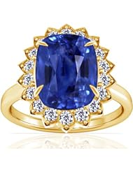 18K Yellow Gold Cushion Cut Blue Sapphire Ring With Sidestones (GIA Certificate)