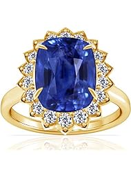 14K Yellow Gold Cushion Cut Blue Sapphire Ring With Sidestones (GIA Certificate)