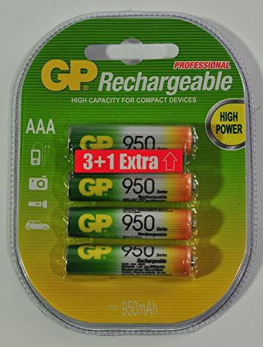 AAA Batteries - Rechargeable Battery By Gp Spare At Hand - High Quality Nimh Aa Battery - Series 950mah Is Reliable and Features High Stability Verified Through Strict Quality Tests - Guarantee (1-pack - 4 Count )