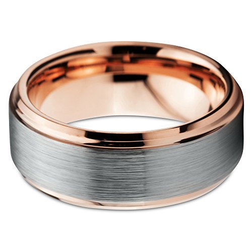 Tungsten Wedding Band Ring 8mm for Men Women Comfort Fit 18K Rose Gold
