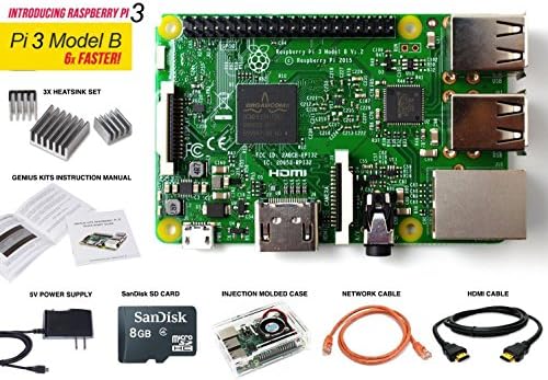 Raspberry Pi 3 Starter Kit - Latest Version Raspberry Pi with NOOBs Pre-Loaded 8GB SD Card - Black Case - Power Supply - HDMI Cable - Wifi - Heat Sink