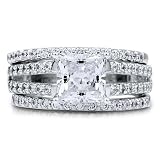 Princess Cubic Zirconia CZ Sterling Silver 3Pc Bridal Ring Set 1.96 Ct - Nickel Free Valentine Engagement Ring Set