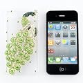 Green iPhone 4 Cell Phone 3D Peacock Rhinestone Snap On Cover Hard Case