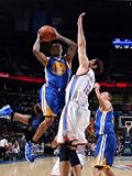 Golden State Warriors v Oklahoma City Thunder: Monta Ellis and Nenad Krstic Photographic Poster Print by Layne Murdoch, 42x56