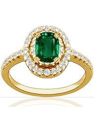 14K Yellow Gold Cushion Cut Emerald Ring With Sidestones