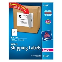 Avery Shipping Labels for Laser Printers, 8.5 x 11 Inch, White, Box of 100 (5165)