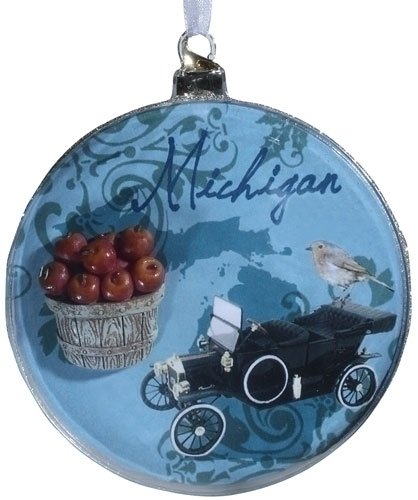 Pack of 6 State of Michigan Glass Disk Christmas Ornaments 4.5