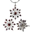 Sparkling Garnet Cubic Zirconia Snowflake Platinum Overlay Sterling Silver Pendant Necklace and Stud Earrings Set