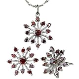 Sparkling Garnet Cubic Zirconia Snowflake Platinum Overlay Sterling Silver Pendant Necklace and Stud Earrings Set