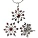 Sparkling Garnet Cubic Zirconia Snowflake Platinum Overlay Sterling Silver Pendant Necklace and Stud Earrings Set