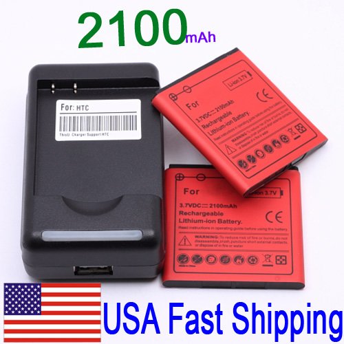 2x 2100mAh battery+Travel Charger 4 T-Mobile HTC Amaze 4G 4-G Ruby Smart Phone