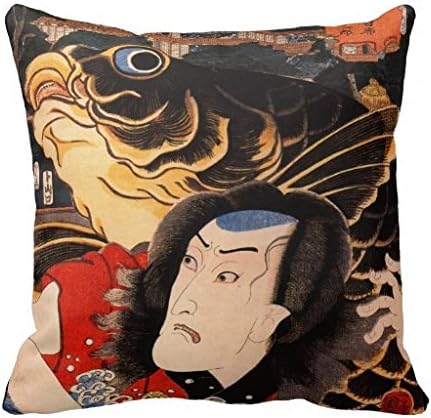 Japanese Samurai And Koi Fish Pillow Case 18" 18"