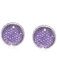 Napier "Caviar World" Silver-Tone and Purple Round Button Earrings