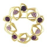 Purple Rhinestone Amethyst Simulated Gold Tone Star Brooches Pin