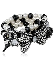 Betsey Johnson "Iconic Jet Setters" Faux Pearl and Bow Stretch Bracelet, 7.5"