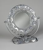 Swivel Boutique Round Mirror in Stand, Brushed Nickel Finish