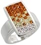 Sterling Silver CZ Rectangular Ring, w/ Clear, Citrine, & Yellow Topaz Colored CZ Stones, 11/16" (18mm) wide, size 8
