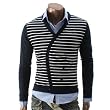Doublju Mens Casual Stripe Slim Cardigan (DAK14)