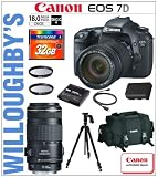 Canon EOS 7D 18 MP CMOS Digital SLR with Canon 18-135mm IS Lens + Canon EF 70-300mm f/4-5.6 IS USM Lens + Canon LPE6 Spare Battery + Canon Deluxe SLR Gadget Bag + Multi-Coated UV Essential Filter x2 + Sunpak PRO 523PX Pistol Grip Tripod + Transcend 32GB 133X CompactFlash Memory Card & Much More! Willoughby’s Est. 1898 Enthusiast Zoom Bundle