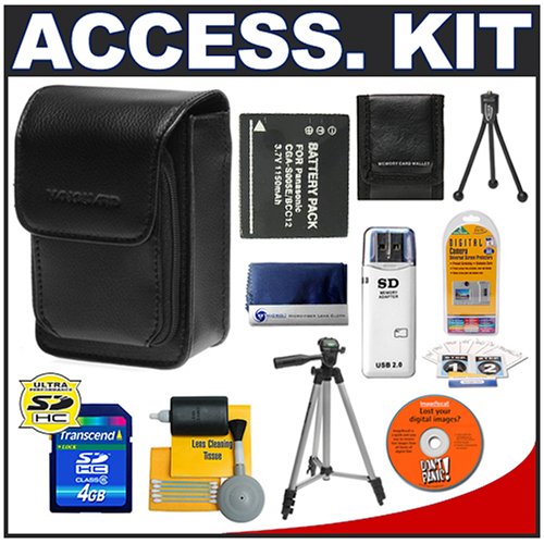 Deluxe Accessory Kit with Soft Leather Case + 4GB SDHC Card + CGA S005A Battery + Tripod + Cameta Bonus Kit for Panasonic Lumix DMC FX10 FX12 FX100 & LX2 Digital Cameras