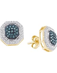 10K Yellow Gold 0.40CT Blue & White Diamond Fashion Earrings