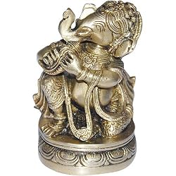 Sitting Ganesha Brass Religious Statues Playing Conch Shell
