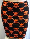 Mosquitohead Women's ORANGE SKULL PRINT PENCIL SKIRT