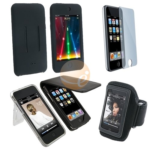 5 item Bundle for iPod Gen2 Touch Leather Case + Skin Case + Screen Protector +Crystal Case + Sportband