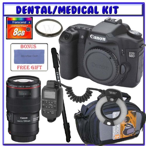 Canon EOS 50D 15.1MP Digital SLR Camera (Body Only) + Canon EF 100mm f/2.8L Macro IS USM Lens + 8GB Secure Digital Medical/Dental Accessory Kit