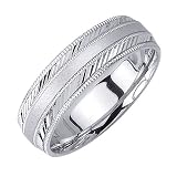 14K Fancy White Gold Wedding Band Width 6.5mm