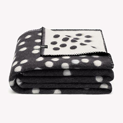 Throw Soft Blanket Woolkrafts Pure 88% Merino Wool 12% Cotton Double Sided Design Sand Black &amp; White 140x200 Cm 55"x78"