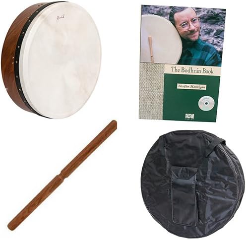 Roosebeck Pro Tunable Sheesham Bodhrán Single-Bar 18-by-5-InchDeluxe Package w/Gig Bag, Tipper &amp; Bodhran Instruction Book &amp; CD
