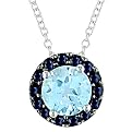 Silver Sky Blue Topaz & Sapphire Pendant - Blue