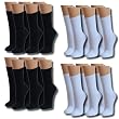 12 Paar Topmodische Socken f�r Damen und Teenager in schwarz, wei� oder gemischt, Farbe:6x schwarz. 6x wei�;Gr��e:35-39 (wie 35-38)