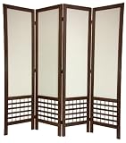 Great Quality Room Divider - 5.5ft. Open Lattice Bottom Fabric Shade Folding Floor Screen Partition 4 Panel Distressed Brown