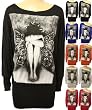 Ladies Glitter Angel Print Batwing Long Sleeve Womens Stretch Sparkle Top Cerise 8/10