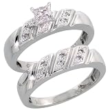 10k White Gold 2-Piece Diamond Engagement Ring Set, w/ 0.10 Carat Brilliant Cut Diamonds, 3/16 in.  wide