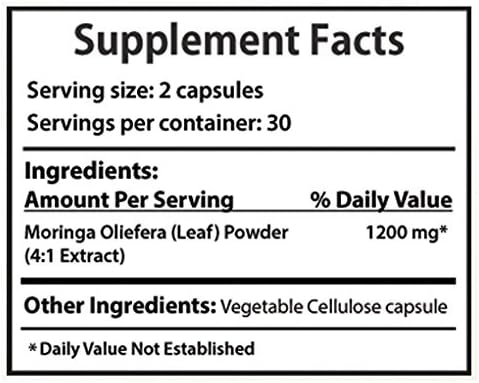 Premium Moringa Oleifera Extract, 60 Count -- 1200mg