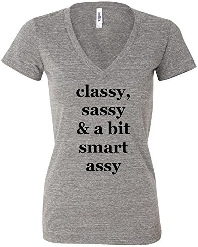 She Said Tees Women's "Classy, Sassy And A Bit Smart Assy" Fitted V-Neck Tee XL Gray
