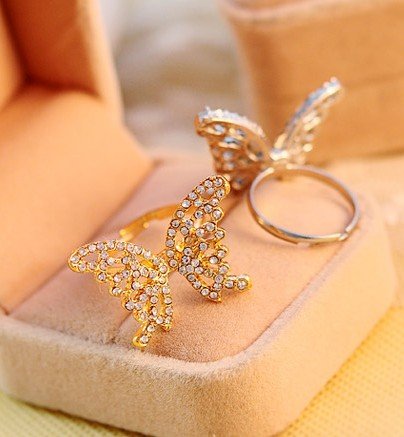 Multi-species store-BUYINHOUSE Gloden Butterfly Shining Rhinestones Ring