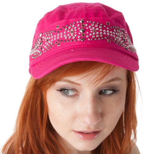 Affordable Unisex 100% Cotton Silver Studs Rhinestones Accent Army Military Cadet Hat / Cap