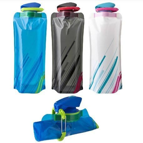DY Reier Compact Collapsible Folding Leak Proof Water Bottle - For Travel Sports Exercise Etc. (1 count) (Black, Blue, White, 3 Pack)